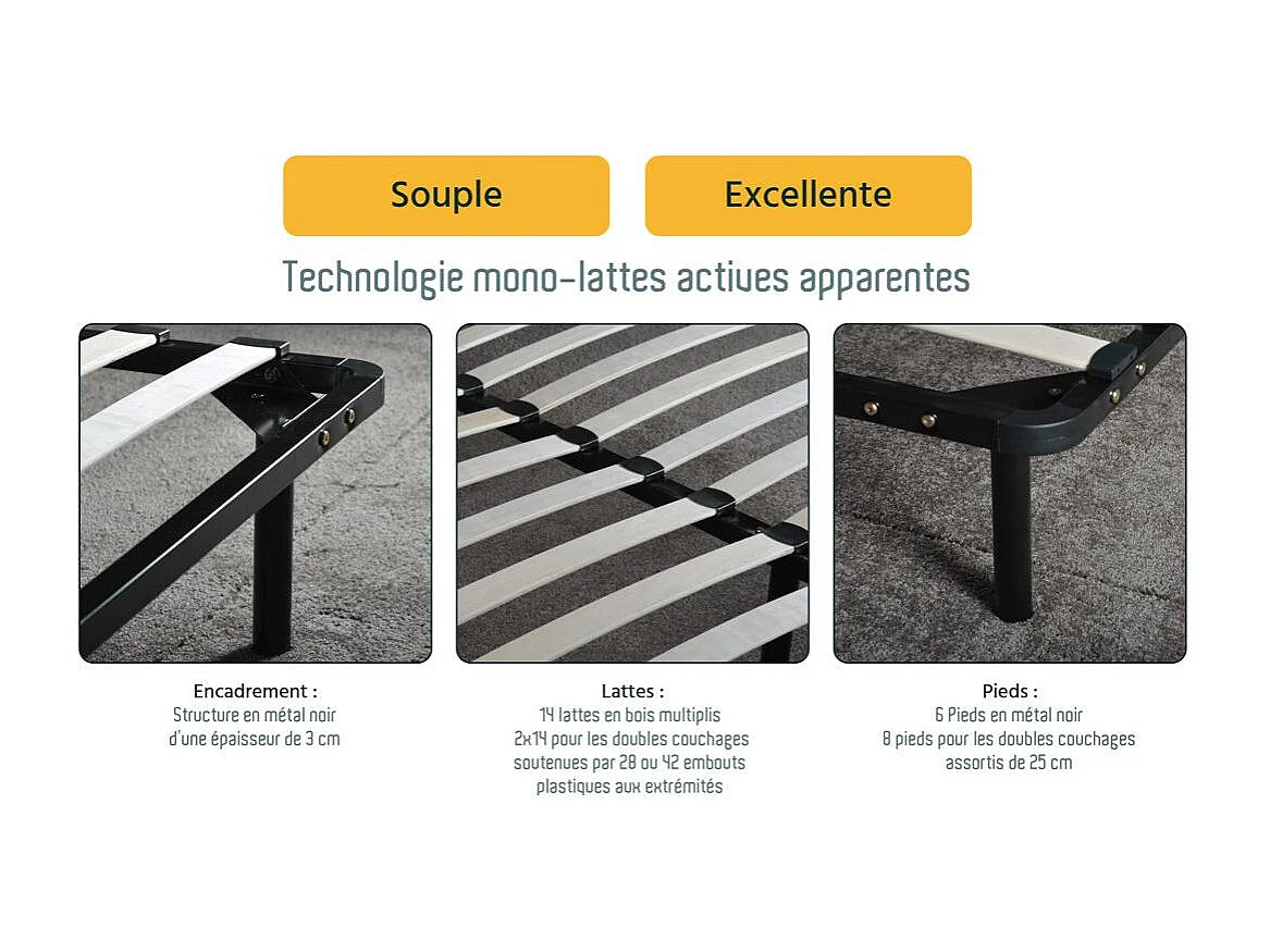 Sommier à lattes noir sur pieds 140x200 Somkit