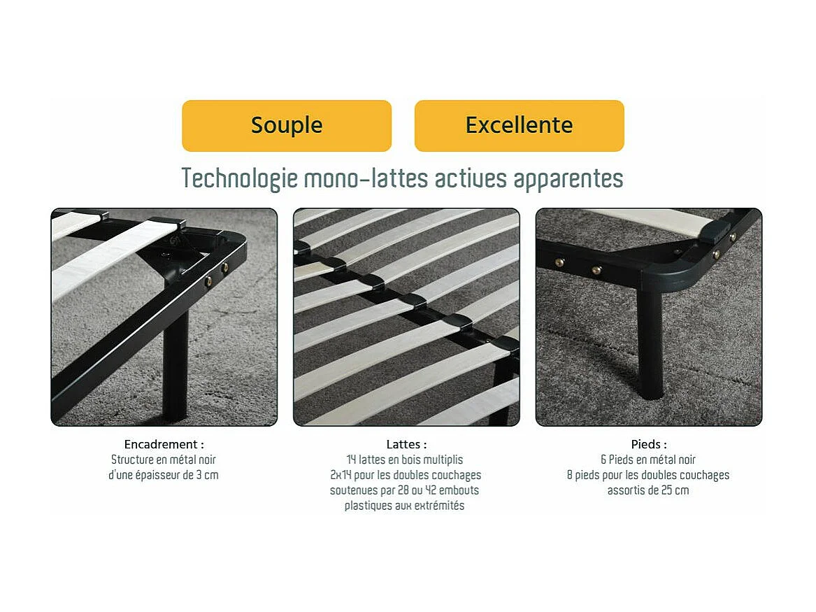 Sommier à lattes noir sur pieds 180x200 Somkit