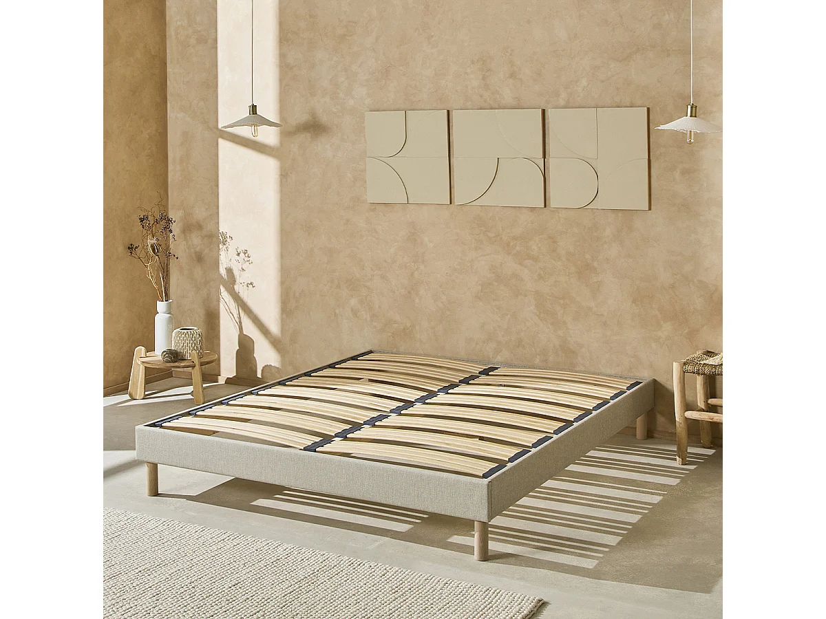 NUIT DE COTON | Sommier à lattes en bois LINO 140x190 cm | Coloris Beige | Livré en kit