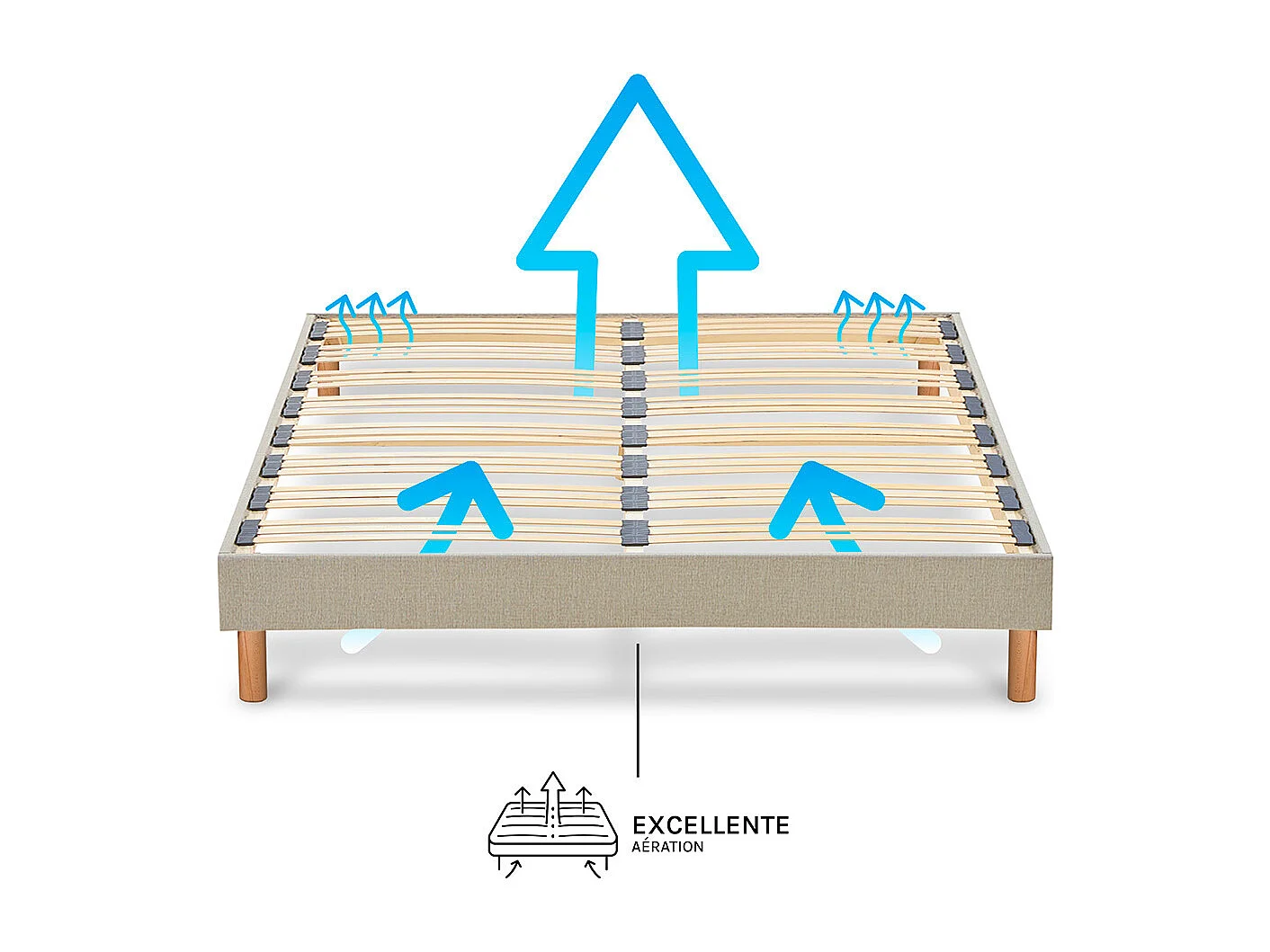 NUIT DE COTON | Sommier à lattes en bois LINO 90x200 cm | Coloris Beige | Livré en kit