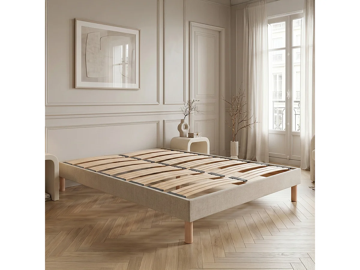 Sommier à lattes en bois Lino 90x200 cm Coloris Beige Livré en kit