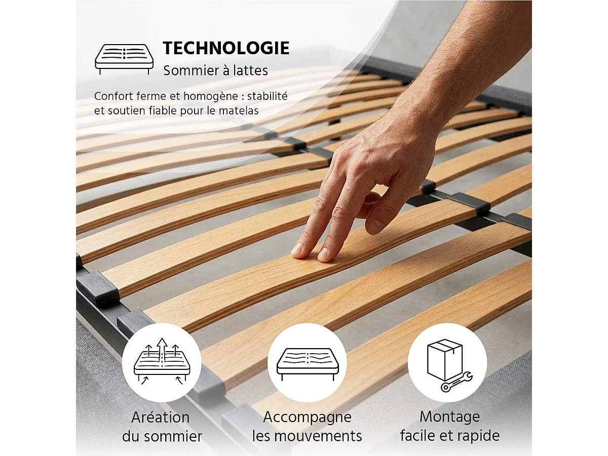 Sommier à lattes en bois LINO - Livré en kit