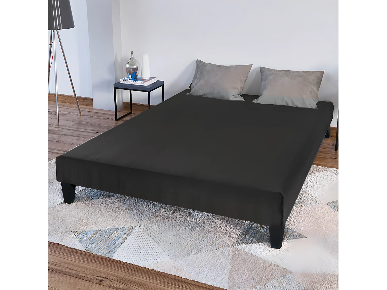 BELLECOUR LITERIE | Sommier tapissier CONSTANTINE 140x200 cm | Epaisseur 18 cm | Gris anthracite (pieds non inclus)