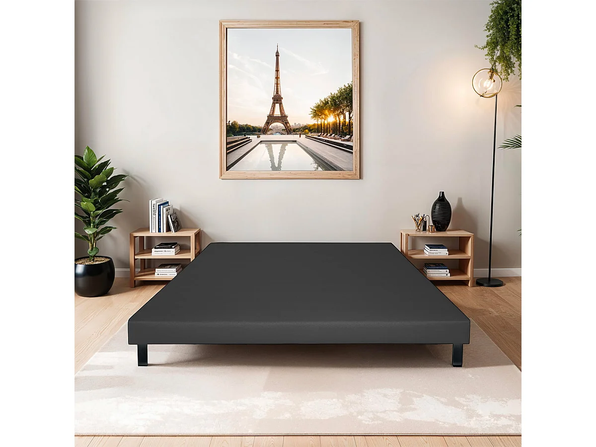 BELLECOUR LITERIE | Sommier tapissier CONSTANTINE 140x200 cm | Epaisseur 18 cm | Gris anthracite (pieds non inclus)
