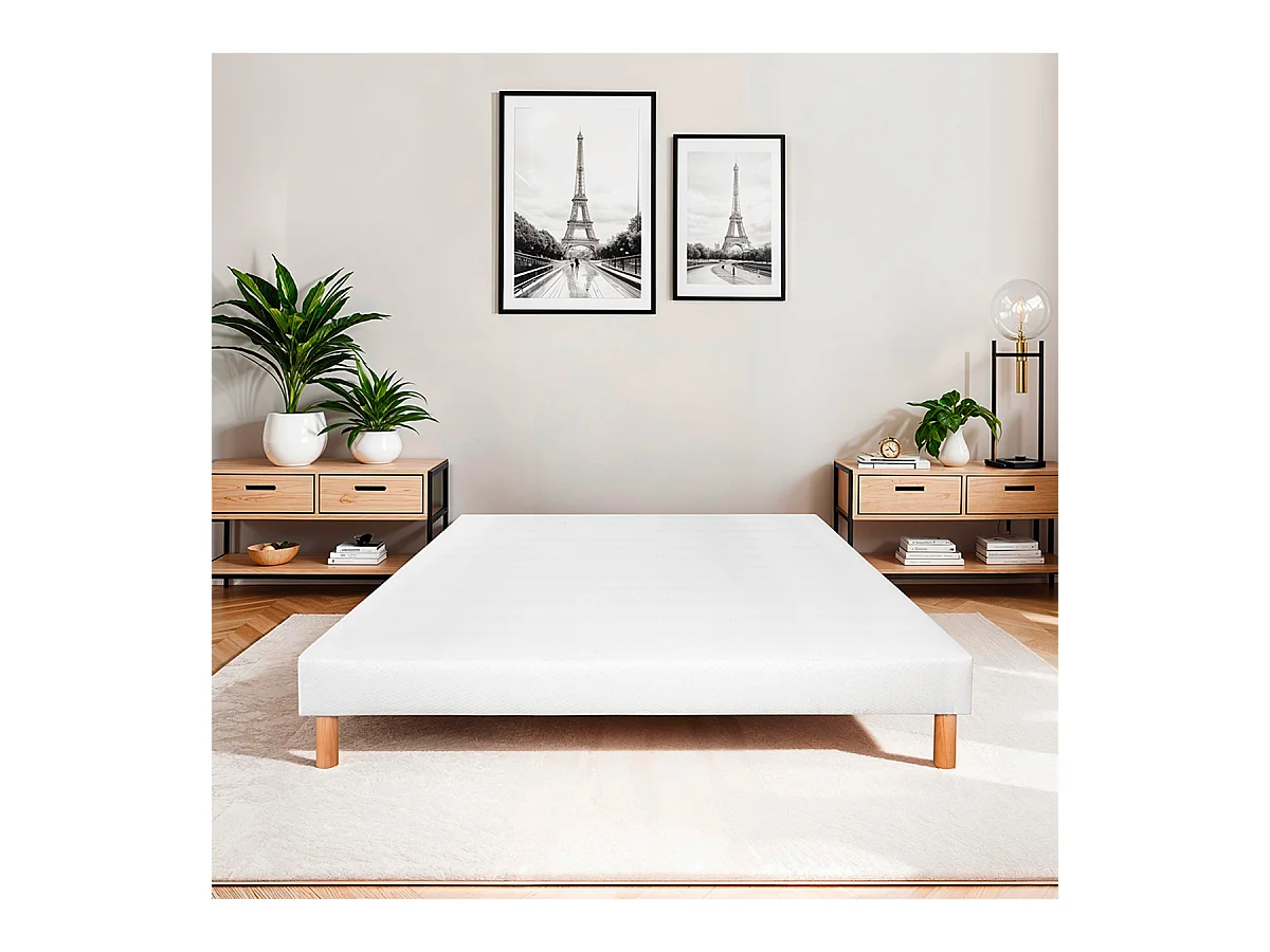 BELLECOUR LITERIE | Sommier tapissier CONSTANTINE 90x190 cm | Epaisseur 18 cm | Blanc (pieds non inclus)