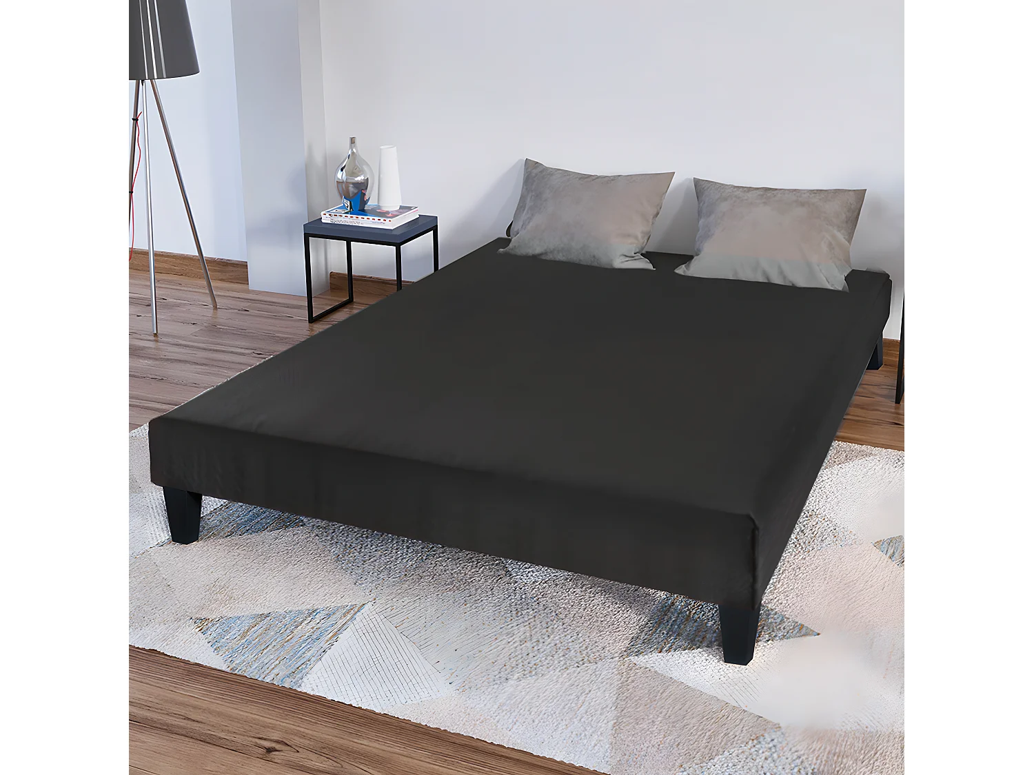 BELLECOUR LITERIE | Sommier tapissier CONSTANTINE 80x200 cm | Epaisseur 18 cm | Gris anthracite (pieds non inclus)