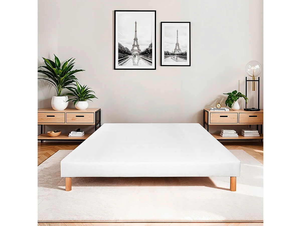 BELLECOUR LITERIE | Sommier tapissier CONSTANTINE 140x190 cm | Epaisseur 18 cm | Blanc (pieds non inclus)
