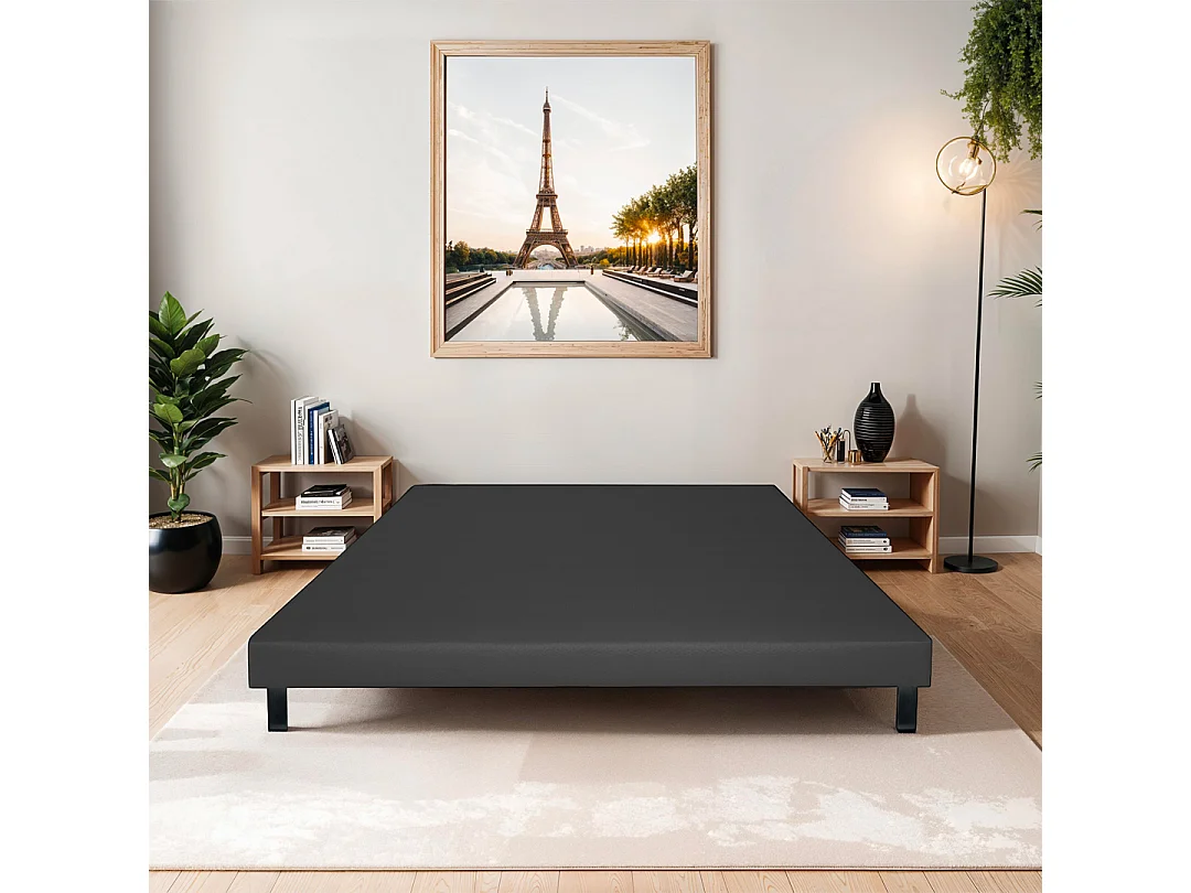BELLECOUR LITERIE | Sommier tapissier CAPUCINE 140x190 cm | Epaisseur 13 cm | Gris anthracite (pieds non inclus)