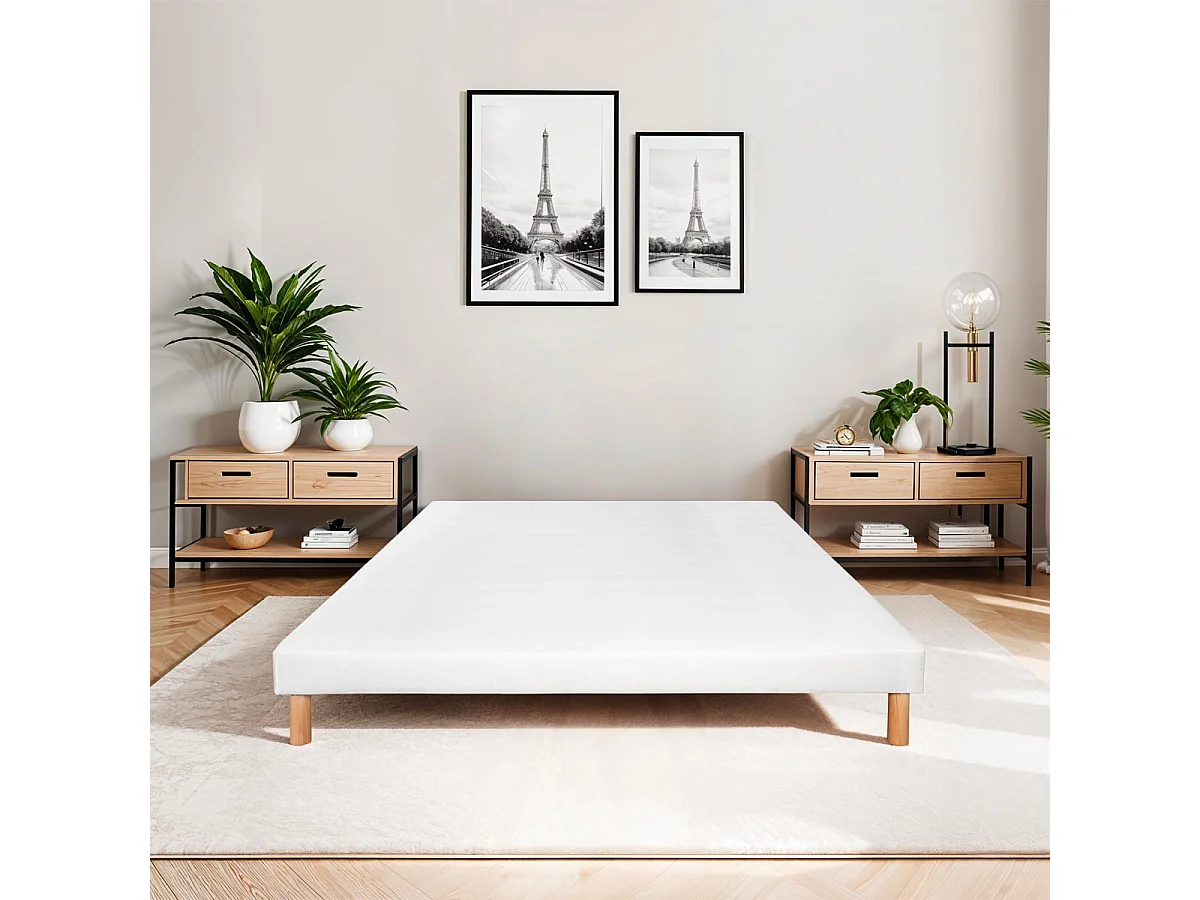 BELLECOUR LITERIE | Sommier tapissier CONSTANTINE 160x200 cm | Epaisseur 18 cm | Blanc (pieds non inclus)