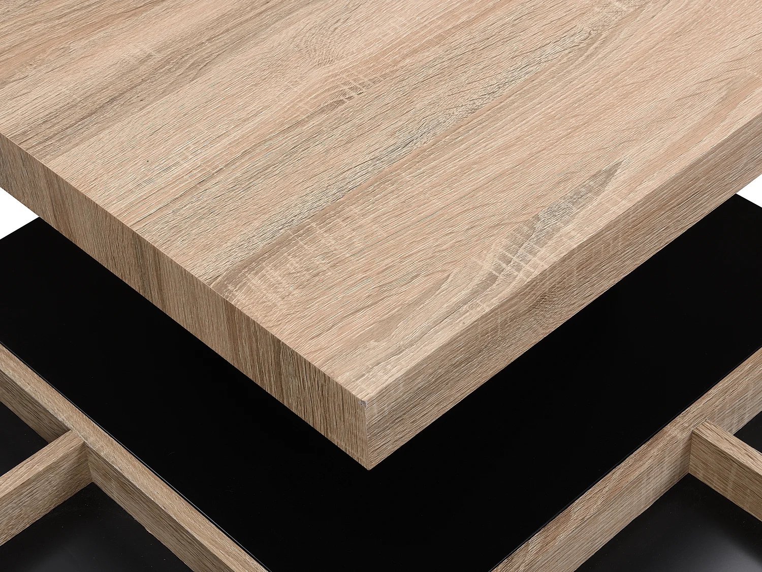 Salontafel - Draaibaar tafelblad - Zwart en naturel gelakt mdf - FAUSTO