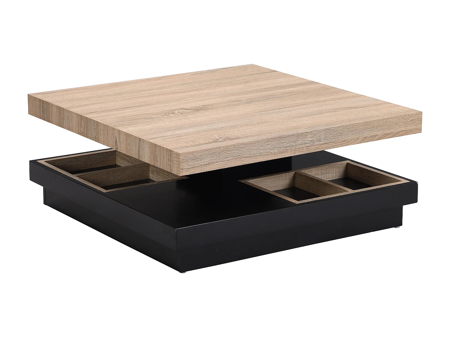 Salontafel - Draaibaar tafelblad - Zwart en naturel gelakt mdf - FAUSTO