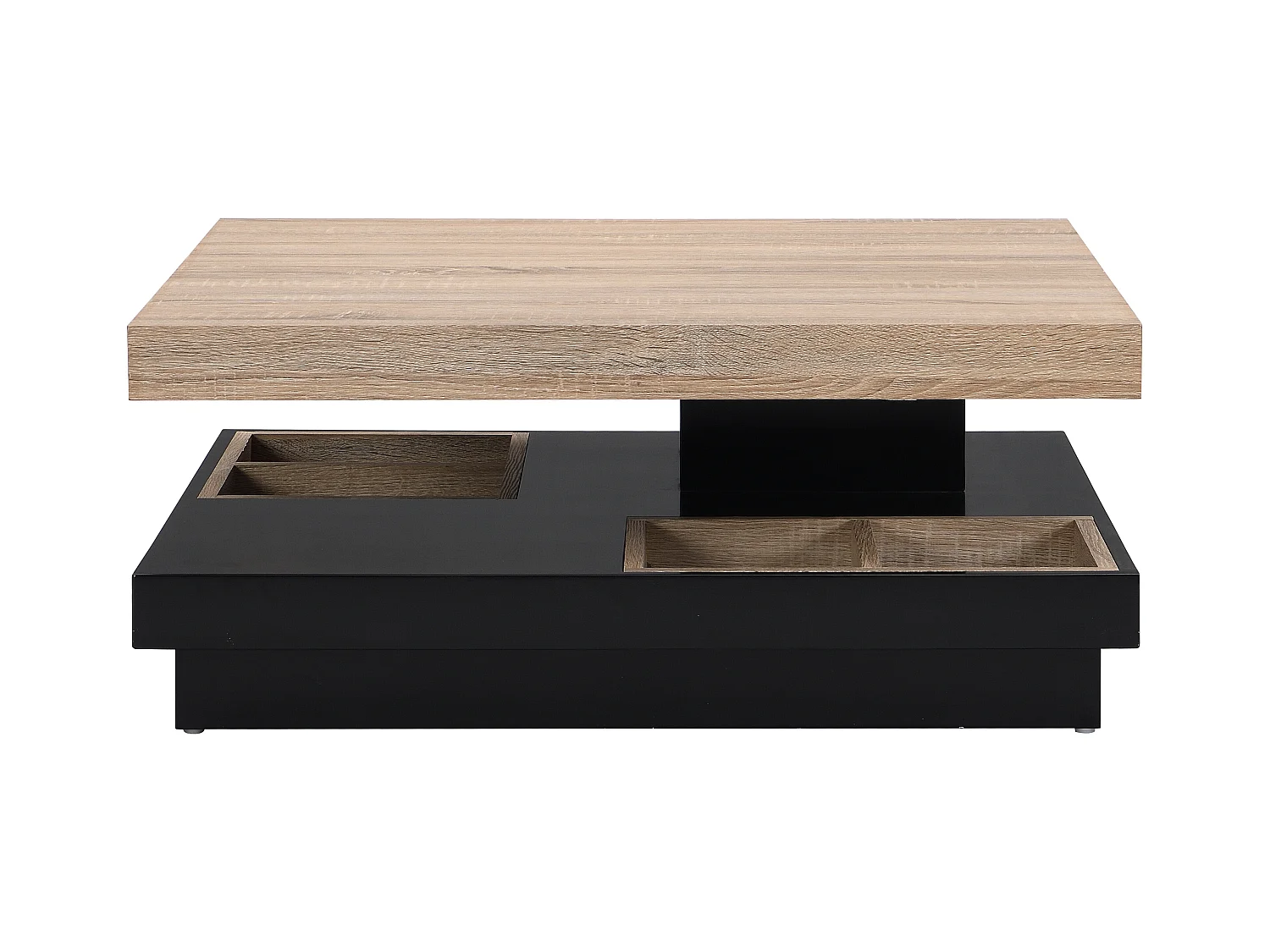 Table basse - Plateau pivotant - MDF laqué noir et naturel - FAUSTO