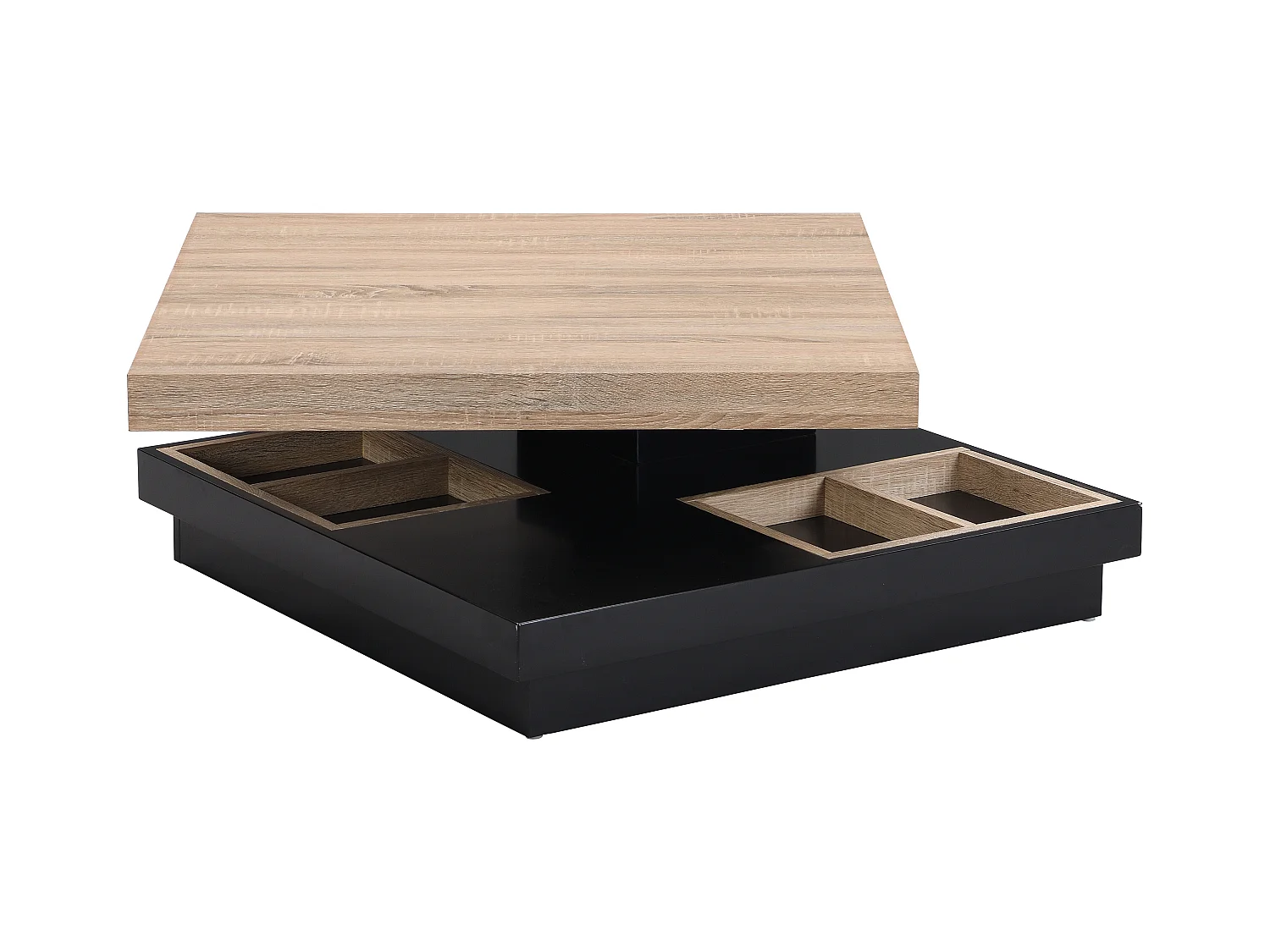 Table basse - Plateau pivotant - MDF laqué noir et naturel - FAUSTO