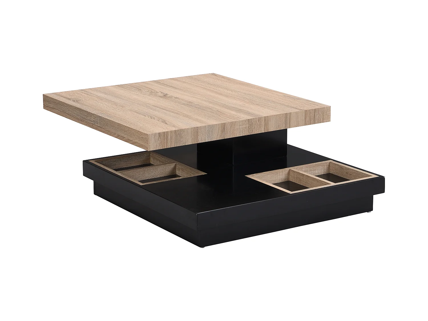 Table basse - Plateau pivotant - MDF laqué noir et naturel - FAUSTO