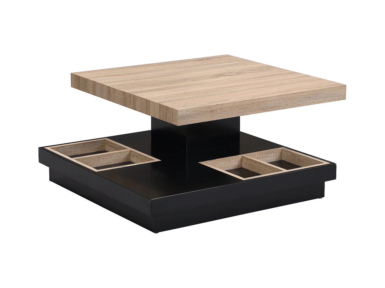 Table basse - Plateau pivotant - MDF laqué noir et naturel - FAUSTO
