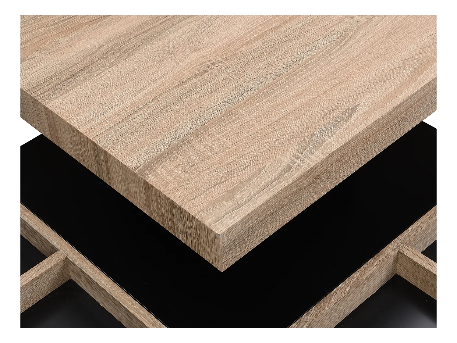 Table basse - Plateau pivotant - MDF laqué noir et naturel - FAUSTO