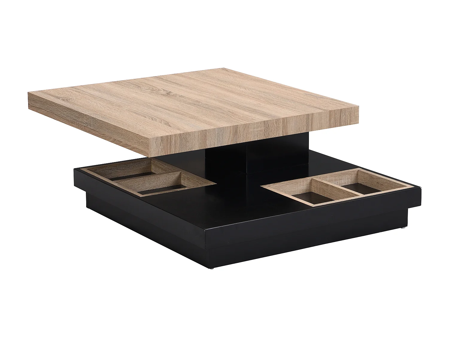 Couchtisch mit drehbarer Tischplatte - MDF - Schwarz lackiert & Naturfarben - FAUSTO