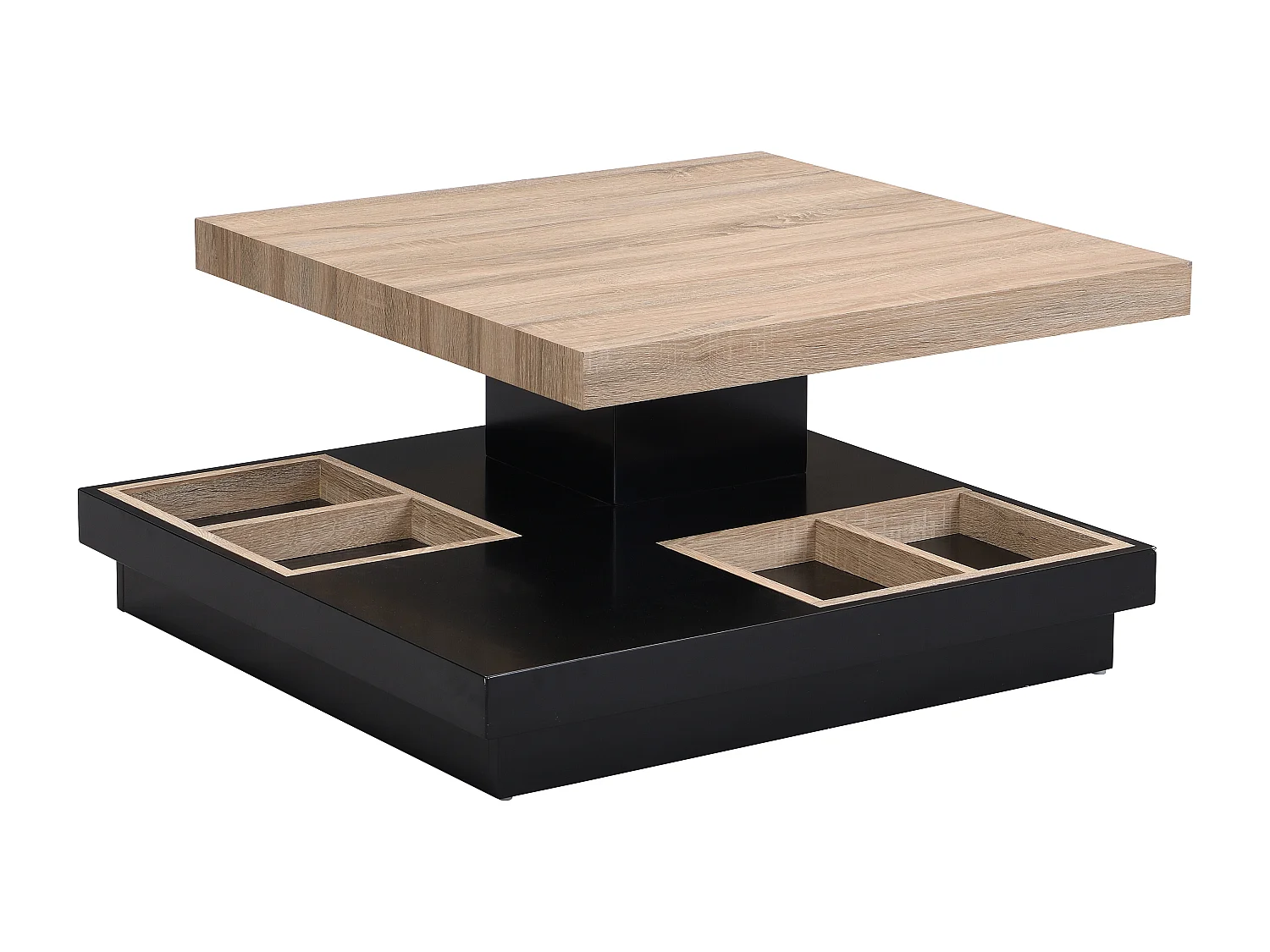 Couchtisch mit drehbarer Tischplatte - MDF - Schwarz lackiert & Naturfarben - FAUSTO