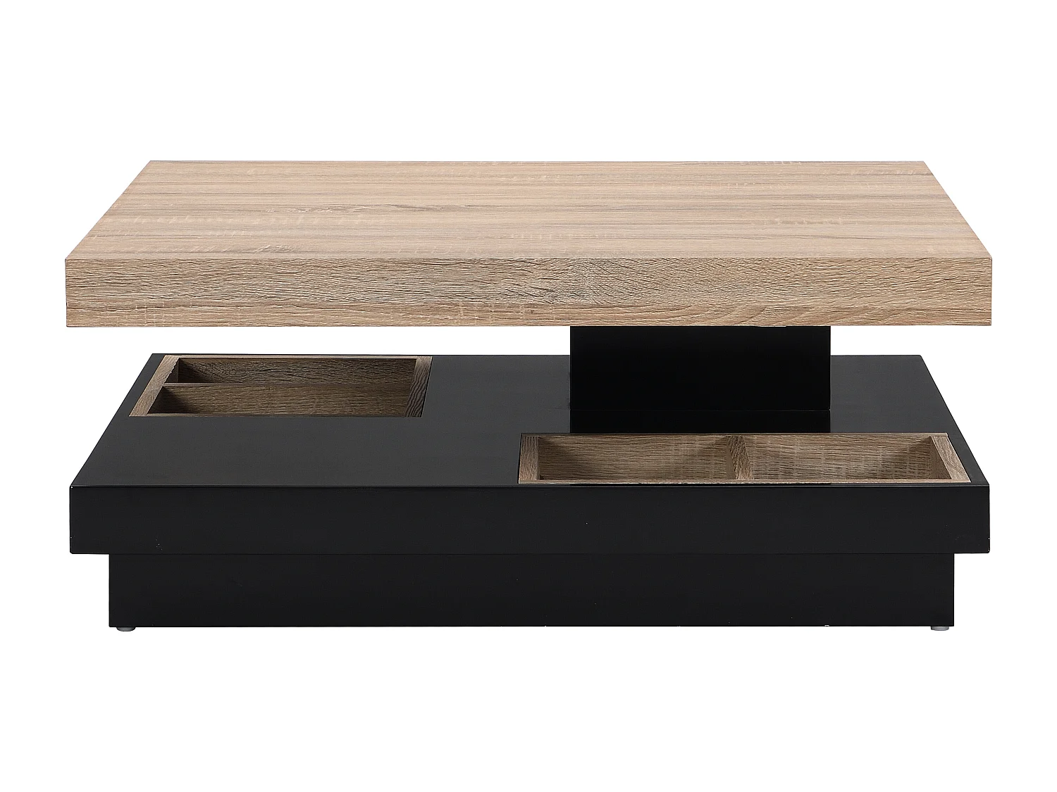 Couchtisch mit drehbarer Tischplatte - MDF - Schwarz lackiert & Naturfarben - FAUSTO