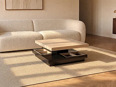 Couchtisch mit drehbarer Tischplatte - MDF - Schwarz lackiert & Naturfarben - FAUSTO