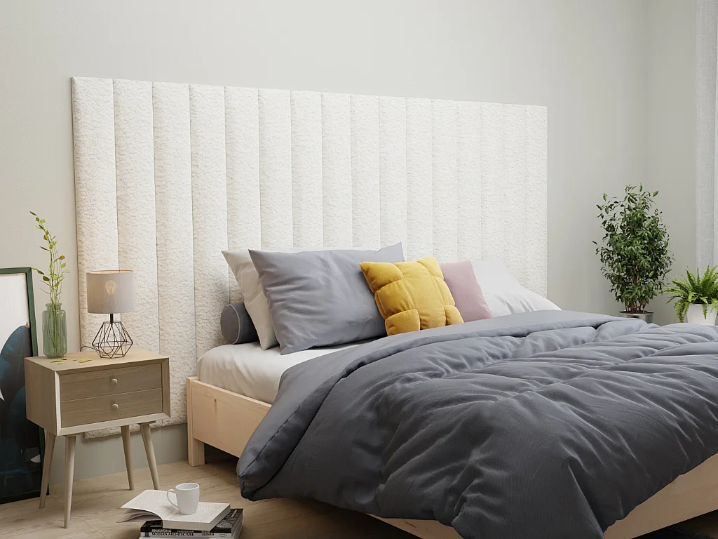 Panneaux muraux tête de lit - 220 cm - Tissu bouclette - Blanc - GONDA de Pascal Morabito