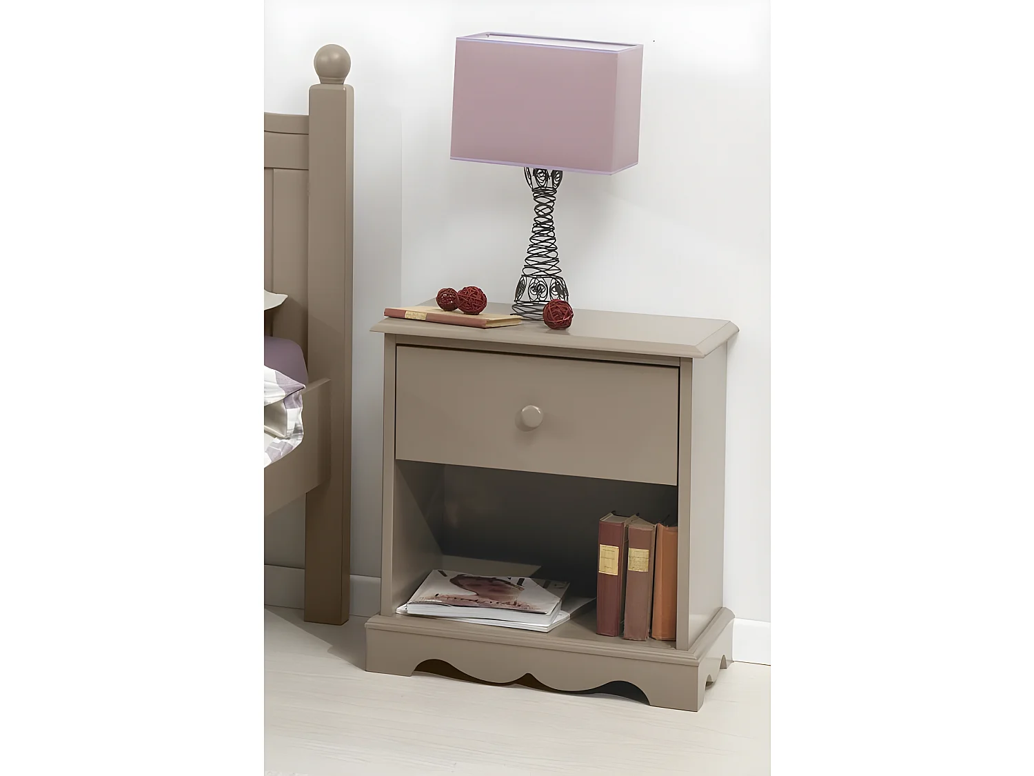 Chevet Taupe 1 Tiroir 1Niche Charme