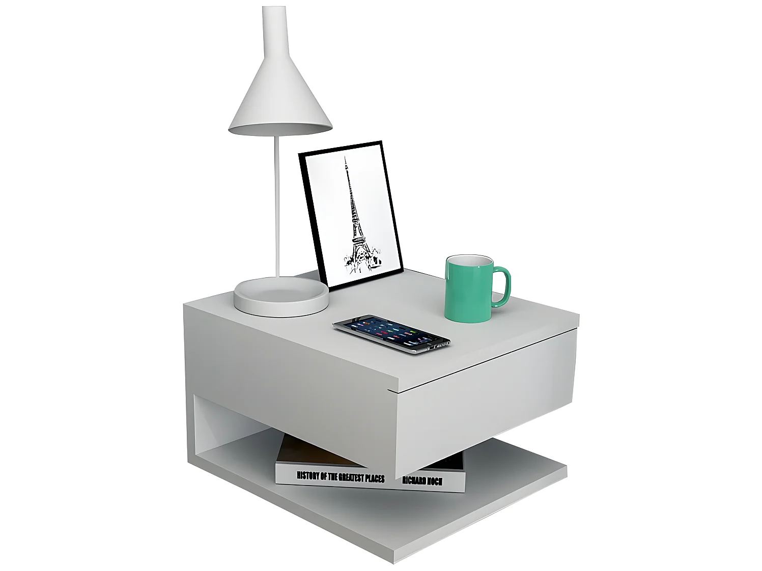 Table de Chevet 1 Tiroir 1 Niche Blanche