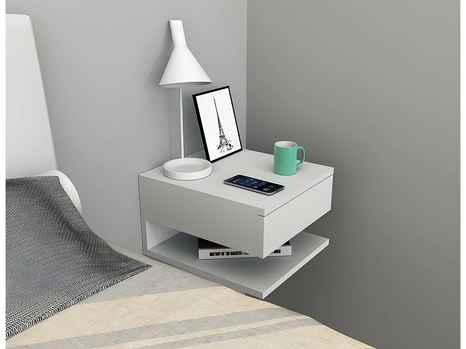 Table de Chevet 1 Tiroir 1 Niche Blanche