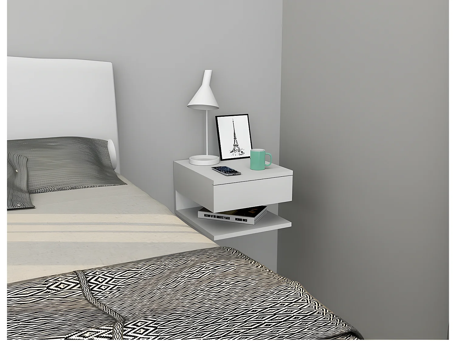 Table de Chevet 1 Tiroir 1 Niche Blanche