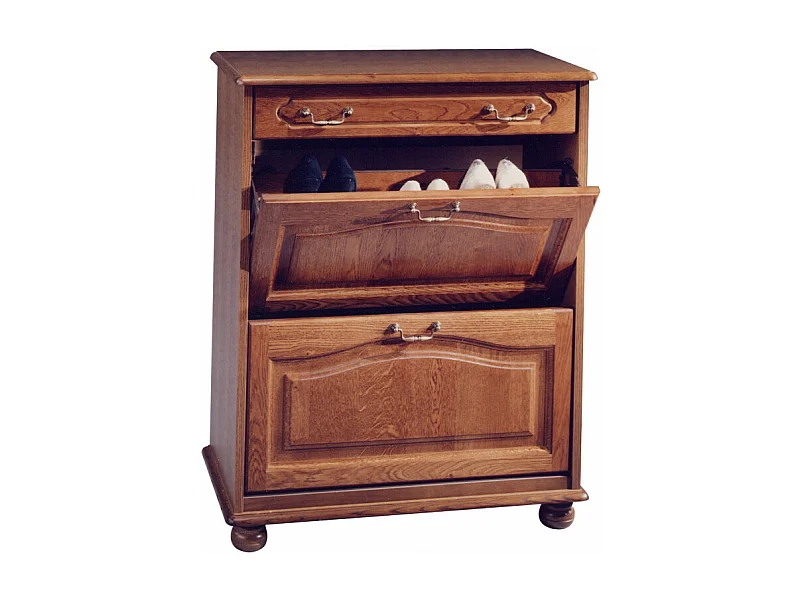 Meuble à Chaussures Chêne 2 Abattants 1 Tiroir L 82.4 H 102.9 P 41 cm