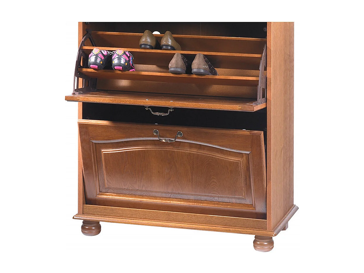 Meuble à Chaussures Chêne 2 Abattants 1 Tiroir L 82.4 H 102.9 P 41 cm