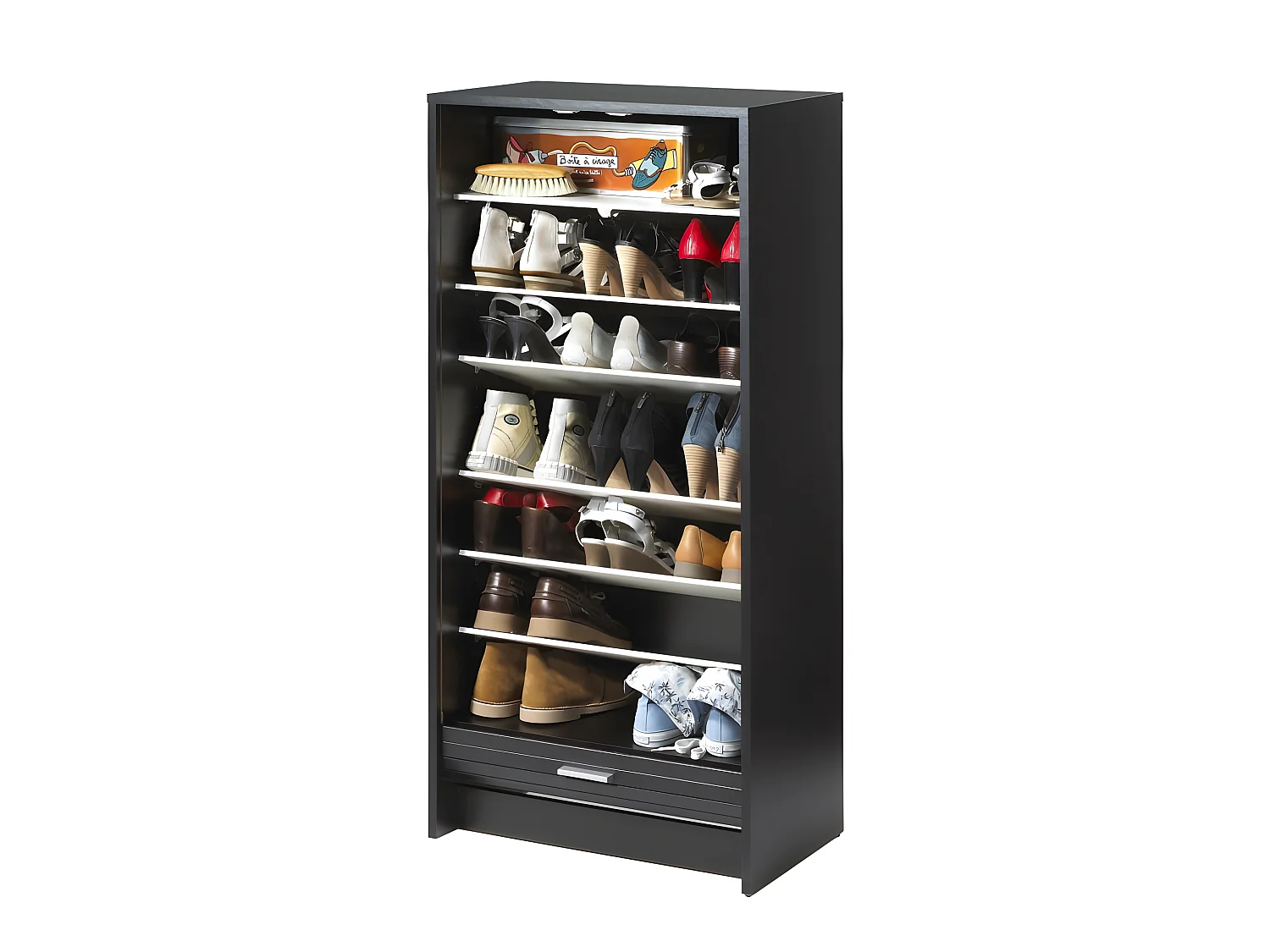 Meuble à Chaussures Noir Bicolore 21 paires 8 Niches - Coloris: Blanc