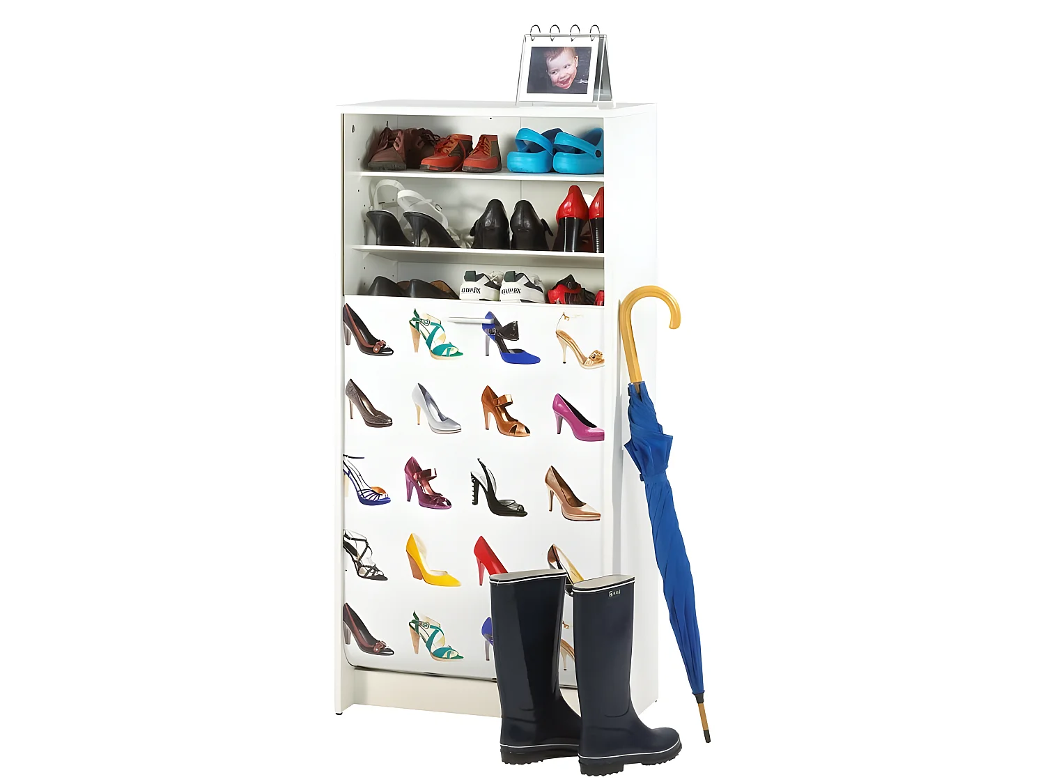 Meuble à Chaussures Blanc 7 Tablettes 21 paires - Coloris: Chaussures couleur 200