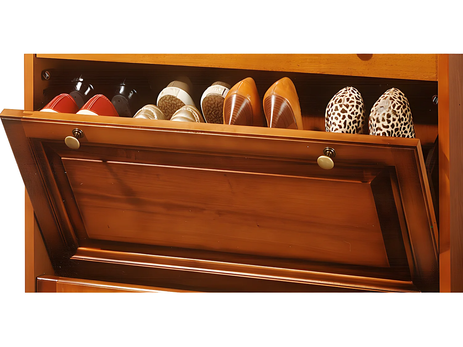 Meuble Chaussures Merisier 24 Paires 2 Abattants 1 Tiroir L 82.4 H 102.9 P 41 cm