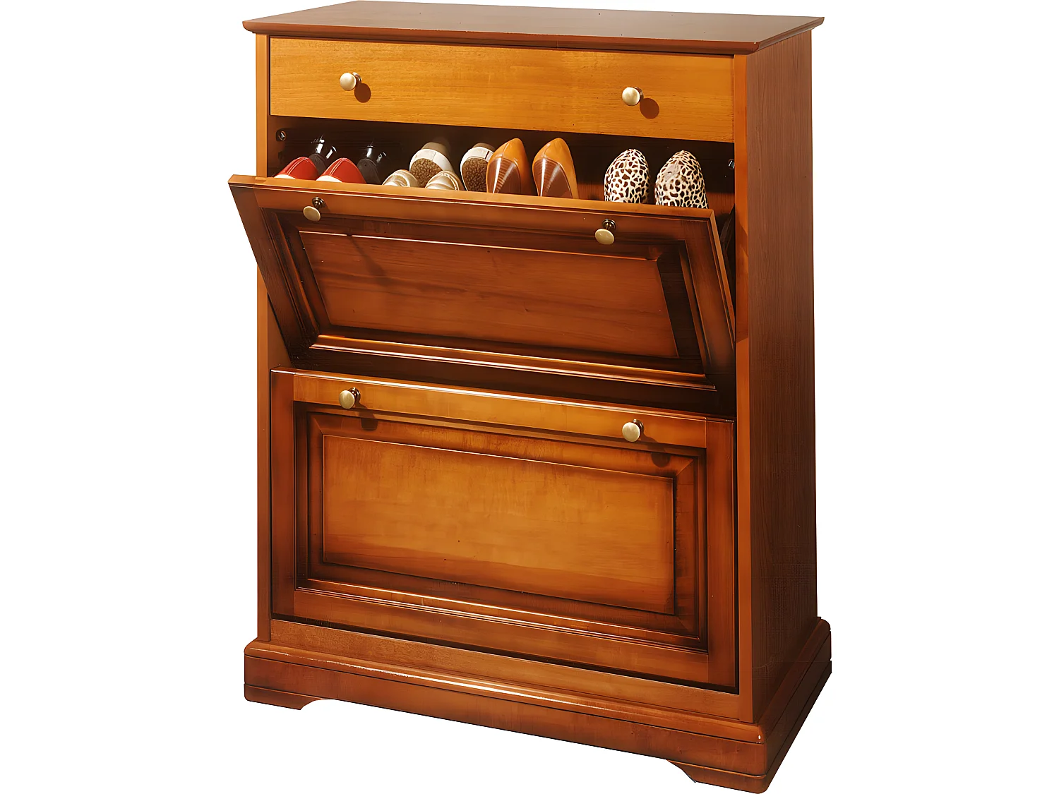 Meuble Chaussures Merisier 24 Paires 2 Abattants 1 Tiroir L 82.4 H 102.9 P 41 cm