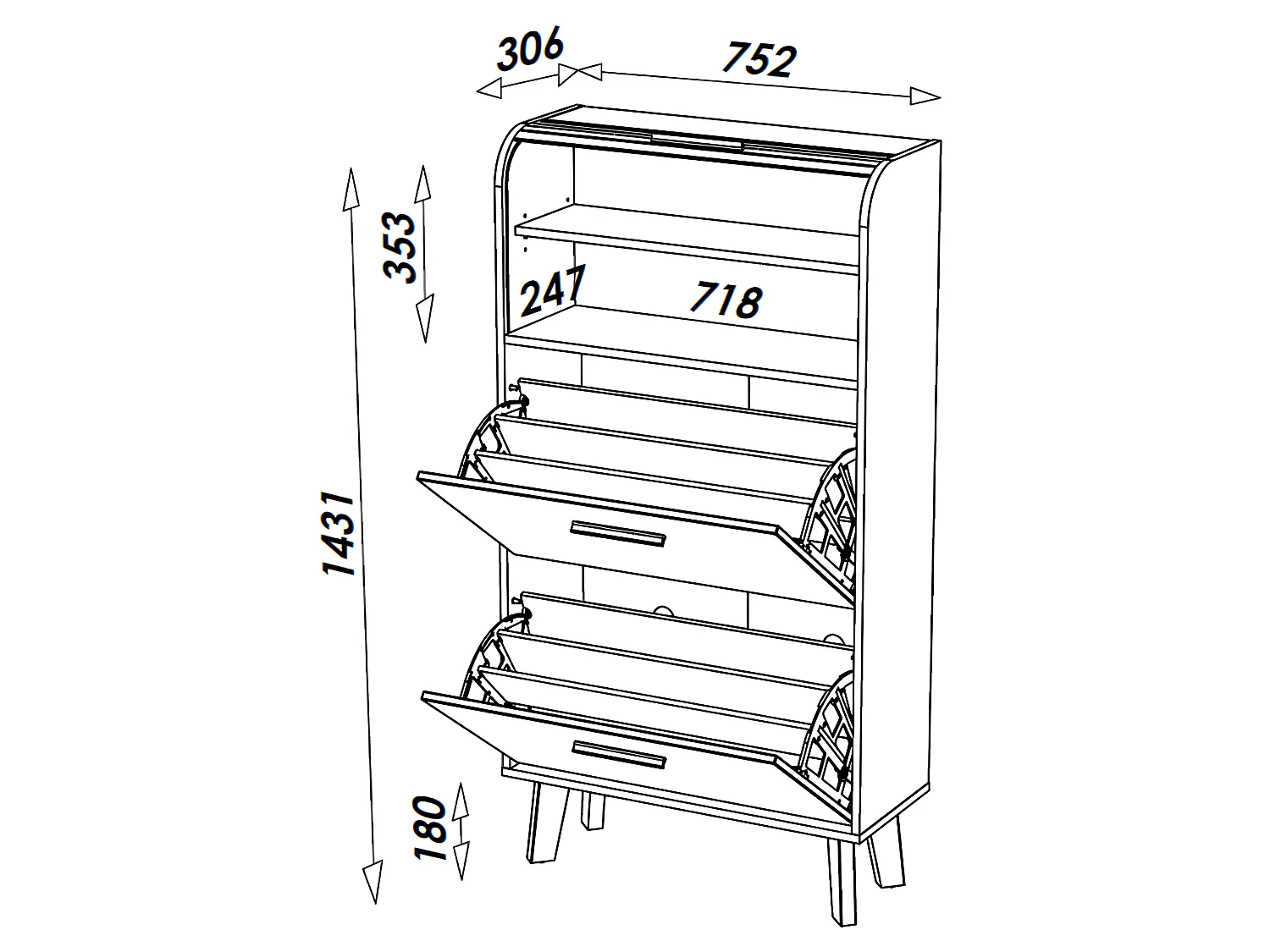 Meuble à Chaussures Chêne 2 Abattants Blancs 1 Rideau 75,2 x 143,1 x 30,6 cm - Coloris Rideau: Rideau Chêne