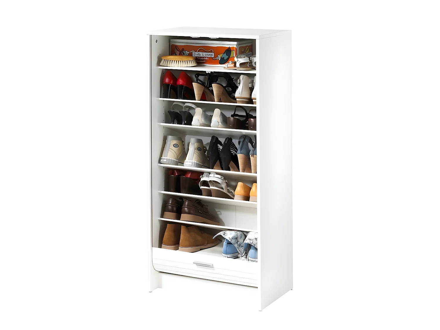 Meuble à Chaussures Blanc 7 Tablettes 21 paires - Coloris: Drapeau Suisse 650