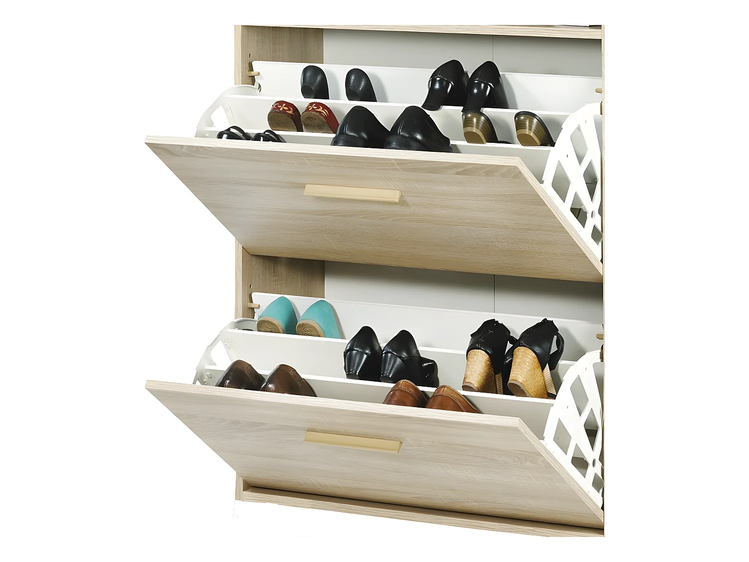 Meuble à Chaussures Chêne Vintage - Coloris Rideau: Rideau Blanc