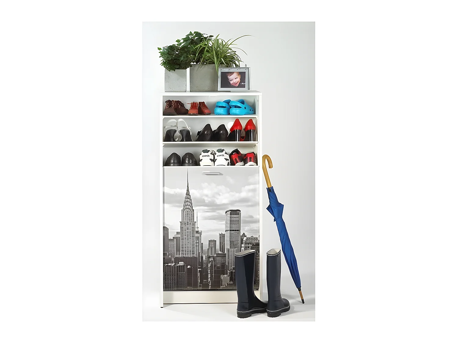 Meuble à Chaussures Blanc 7 Tablettes 21 paires - Coloris: New York 500
