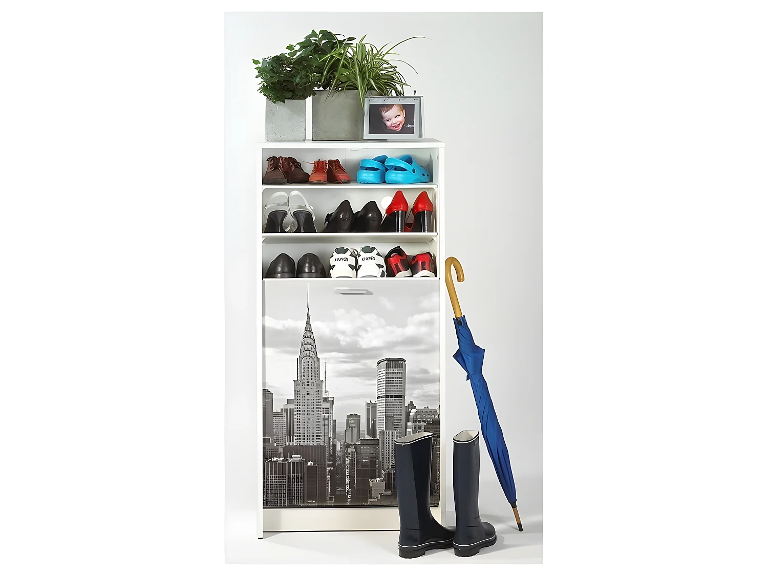 Meuble à Chaussures Blanc 7 Tablettes 21 paires - Coloris: New York 500