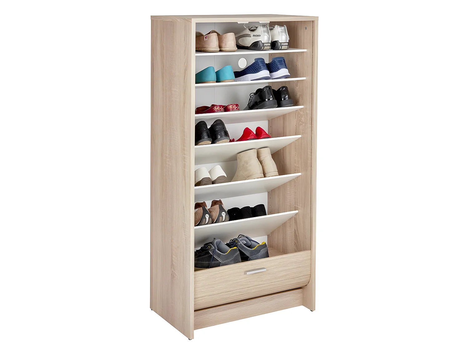 Meuble à Chaussures Chêne Bicolore 21 paires - Coloris: Blanc