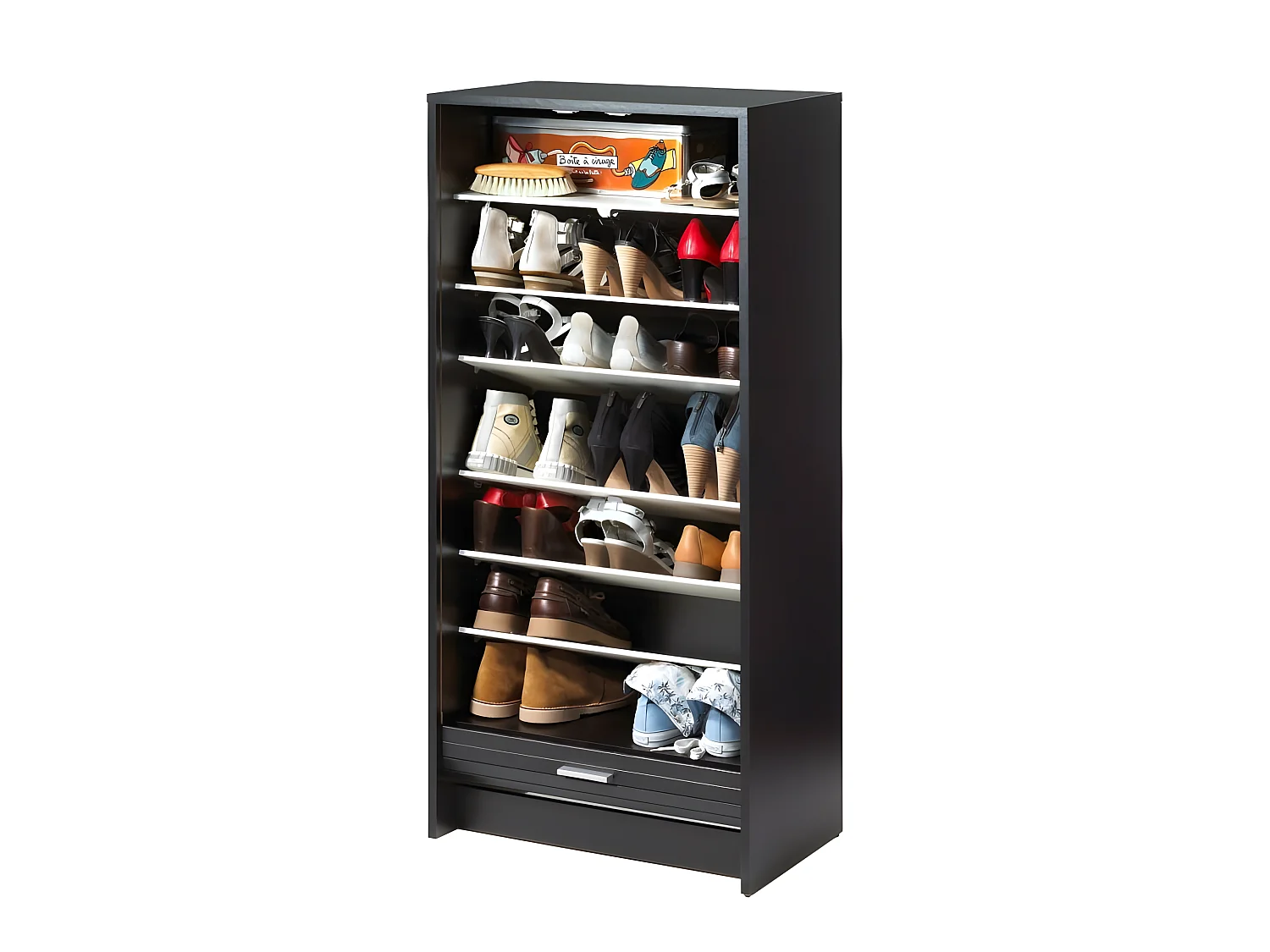 Meuble à Chaussures Noir 7 Tablettes 21 paires - Coloris: Bambous 912