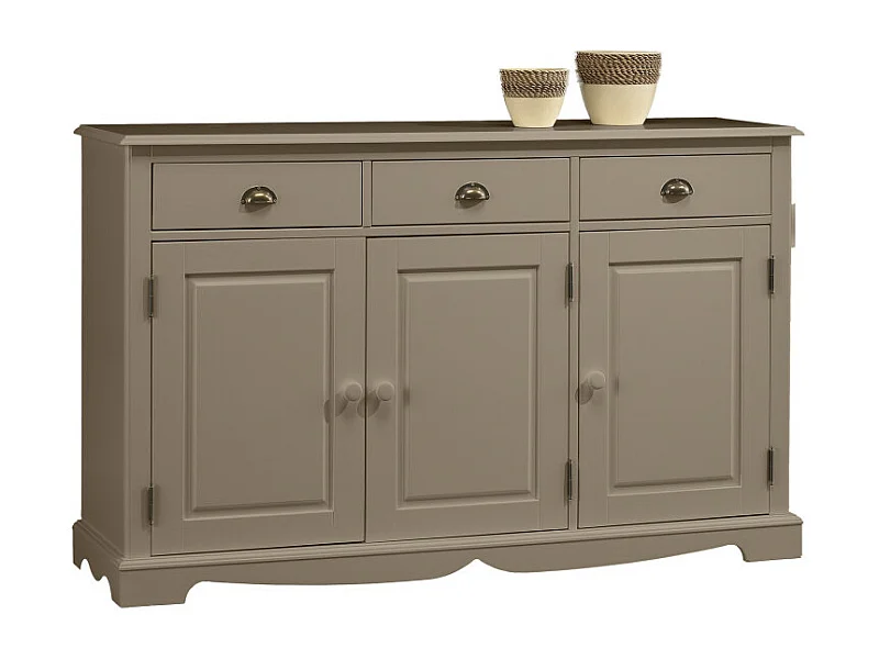 Buffet Taupe Style Anglais 3 Portes 3 Tiroirs 4 Niches L 146.6 H 89.6 P 42.5 cm