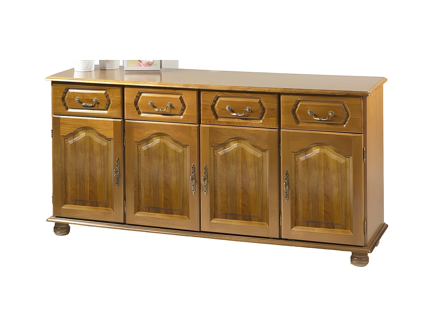 Meuble Enfilade Chêne 4 Portes 4 Tiroirs 6 Niches L 158.8 H 77 P 41 cm
