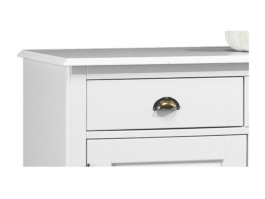 Buffet Blanc 3 Portes 3 Tiroirs Style Anglais 4 Niches L 146.6 H 89.6 P 42.5 cm