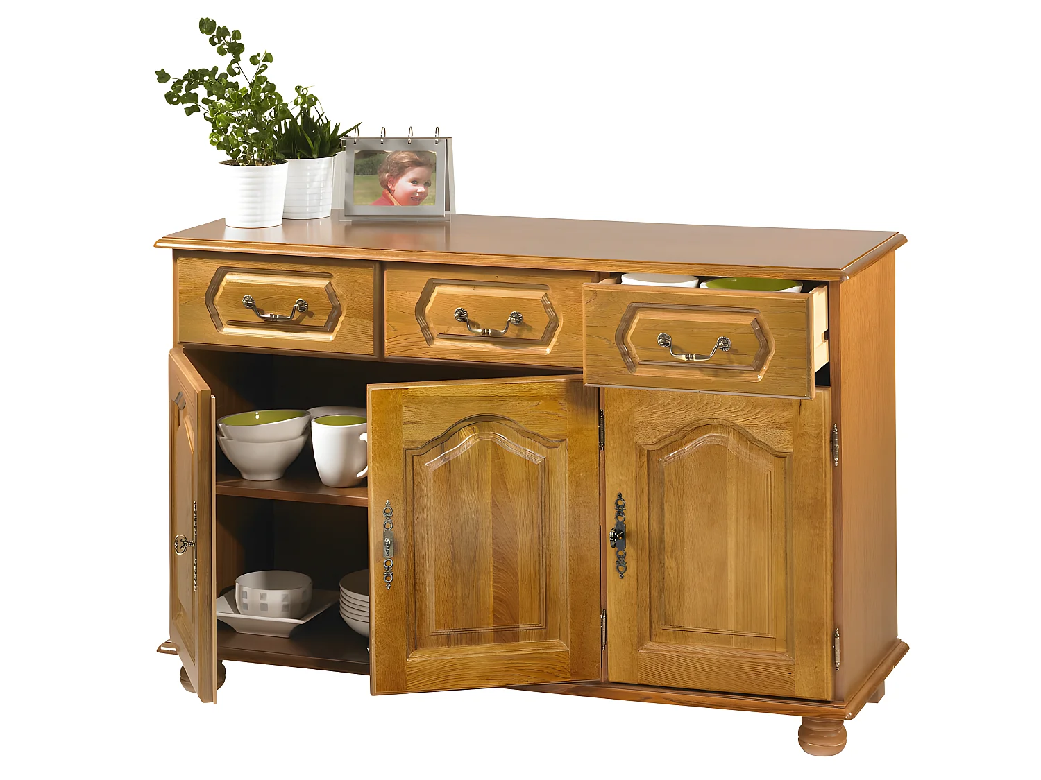 Buffet Bas Chêne 3 Portes 3 Tiroirs