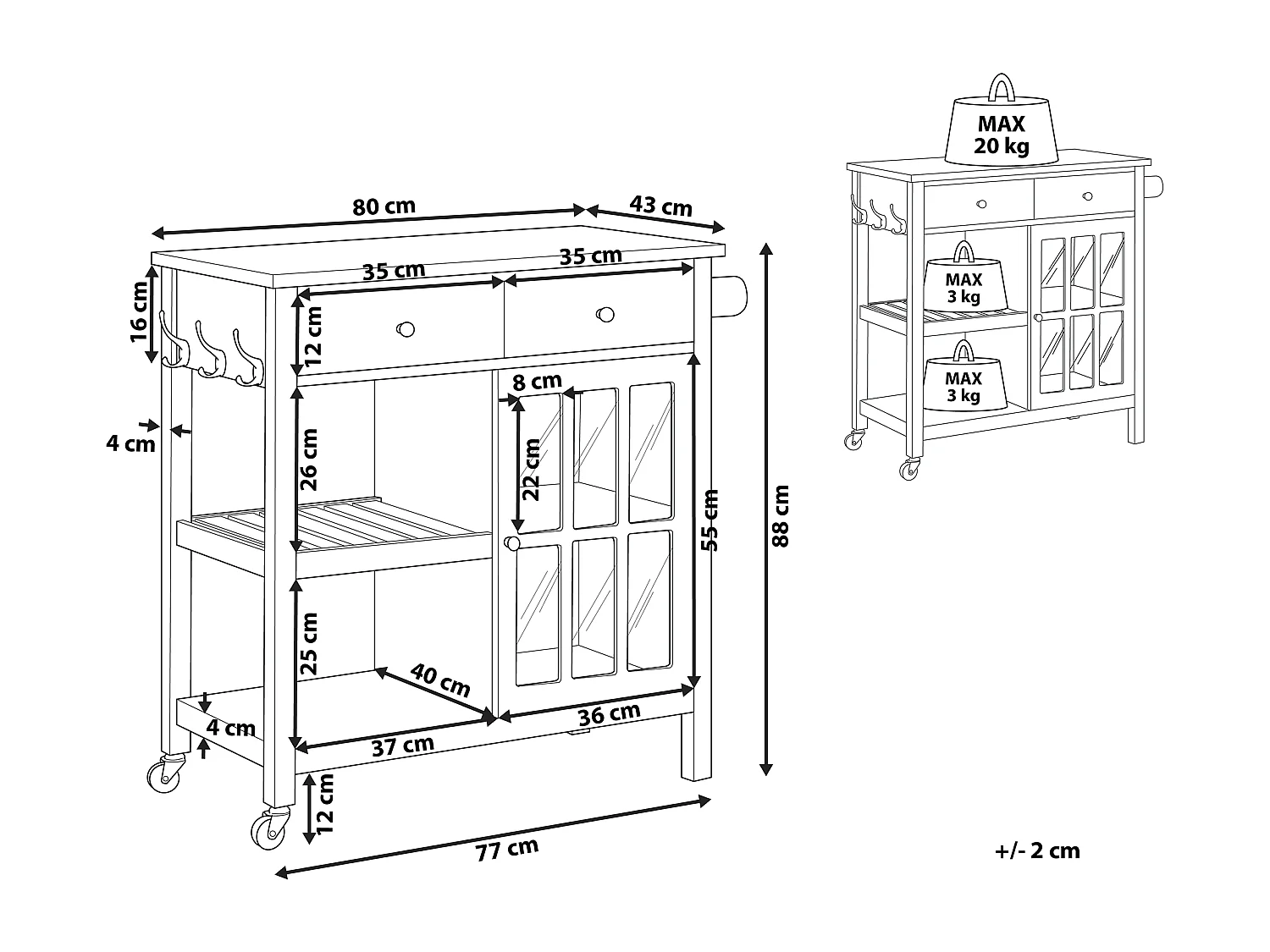 Carrito de cocina GENOA Blanco