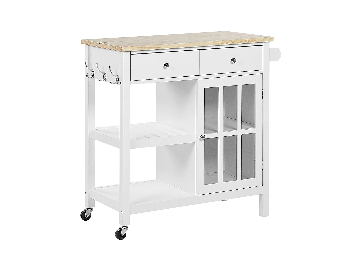 Praktischer Servierwagen mit beständigem Temperglas Landhausstil weiß Genoa