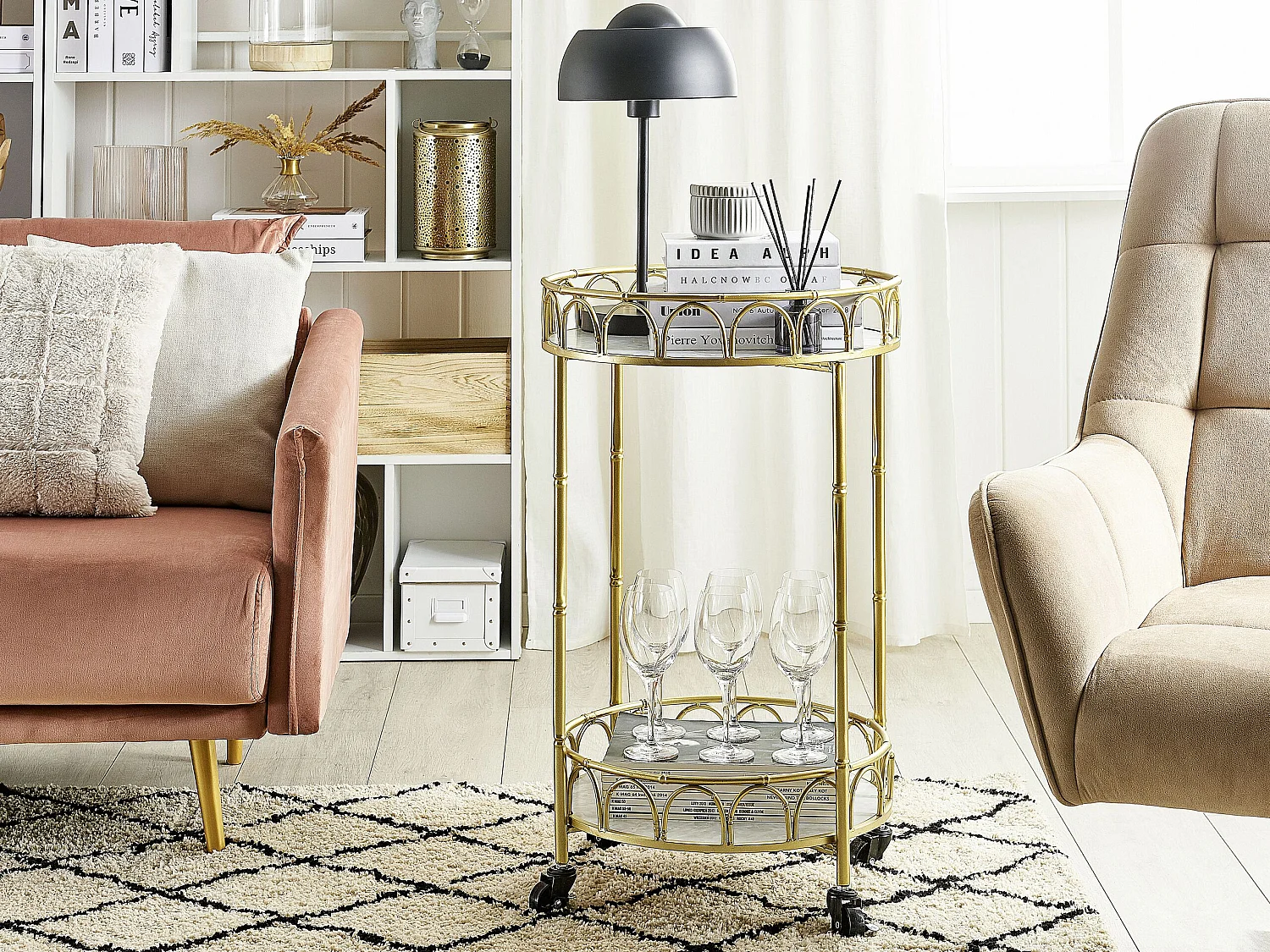 Kitchen Trolley SHAFTER Metal White Marble