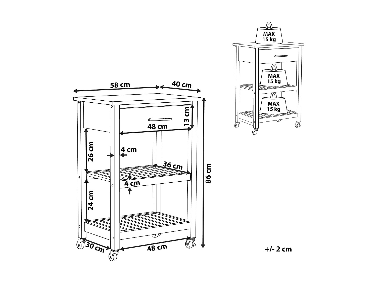 Chariot de cuisine HIUMA Bois Blanc